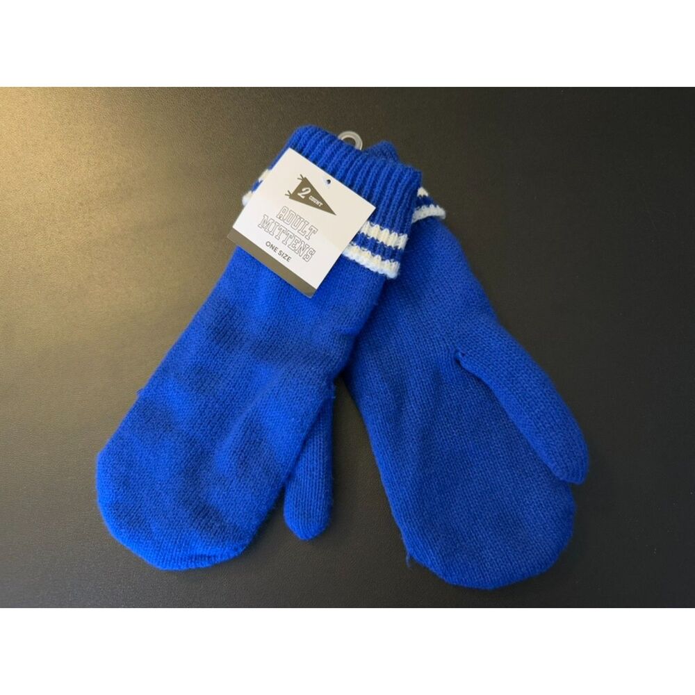 One Size Adult Mittens in Blue/White